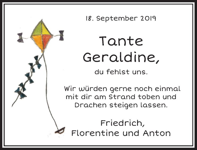  Traueranzeige für Geraldine Alice Schmitz-Wunderlich vom 12.09.2020 aus Rheinische Post