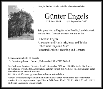 Traueranzeige von Günter Engels von Rheinische Post