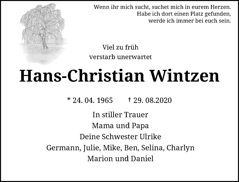  Traueranzeige für Hans-Christian Wintzen vom 05.09.2020 aus Rheinische Post