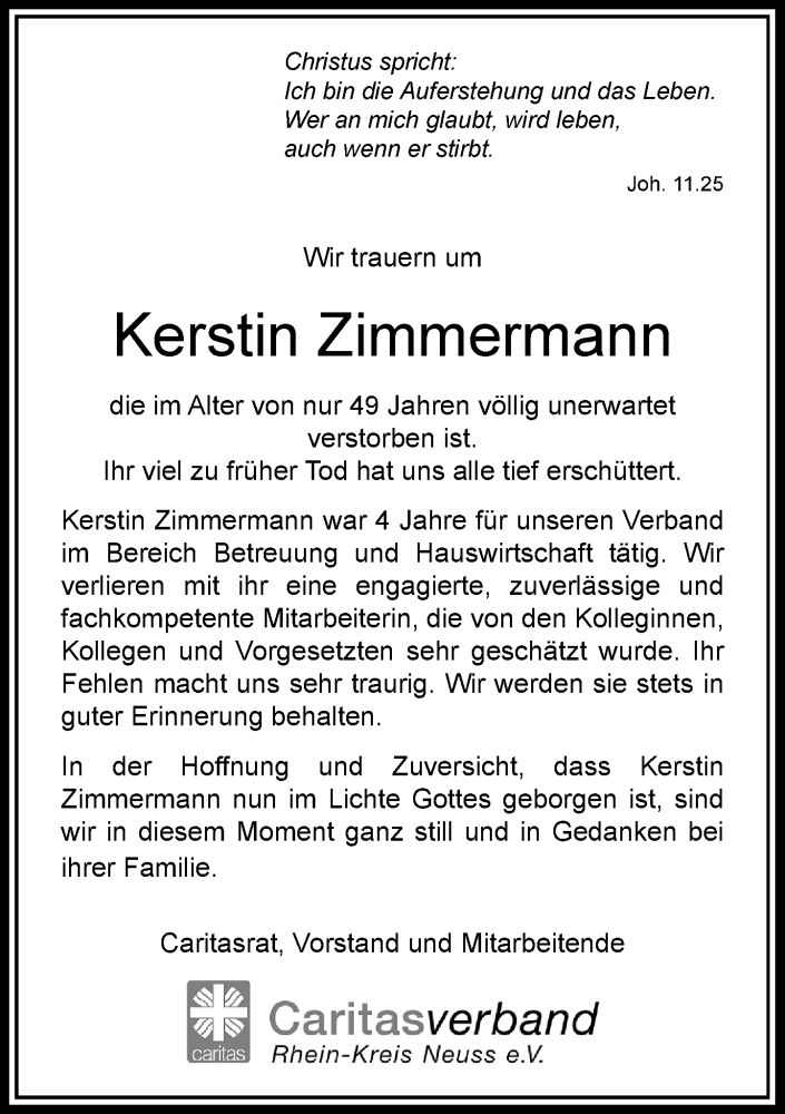  Traueranzeige für Kerstin Zimmermann vom 12.09.2020 aus Rheinische Post