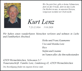 Alle Traueranzeigen für Kurt Lenz | trauer.rp-online.de