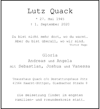 Traueranzeige von Lutz Quack von Rheinische Post