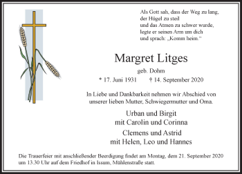 Traueranzeige von Margret Litges von Rheinische Post