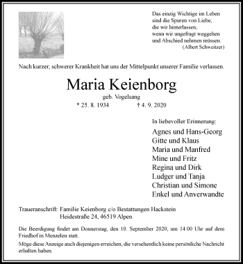 Traueranzeige von Maria Keienborg von Rheinische Post