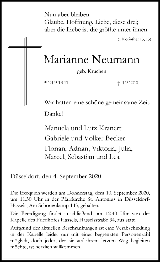 Alle Traueranzeigen für Marianne Neumann | trauer.rp-online.de