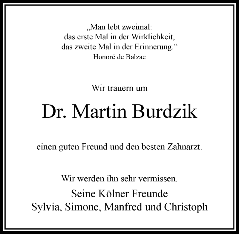  Traueranzeige für Martin Burdzik vom 12.09.2020 aus Rheinische Post