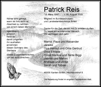 Traueranzeige von Patrick Reis von Rheinische Post