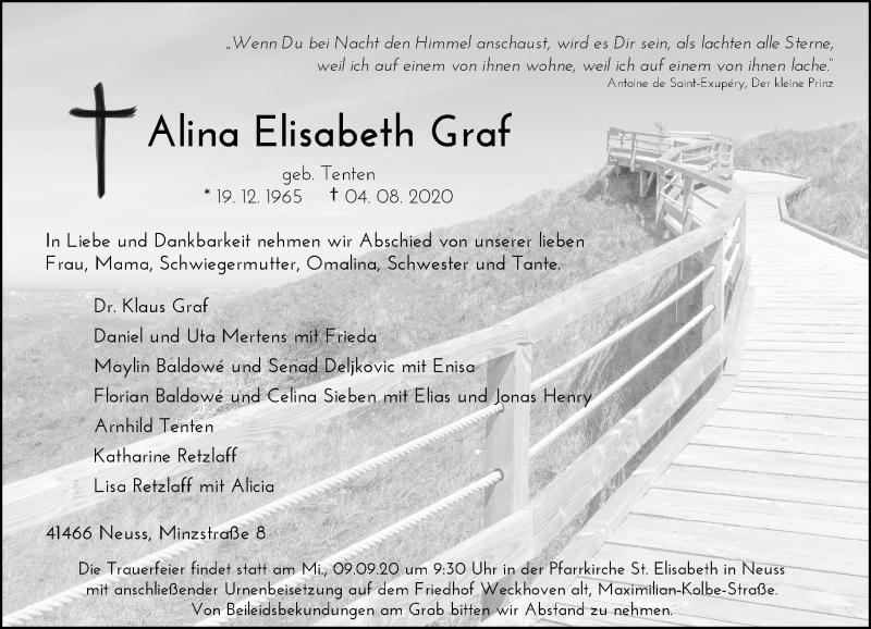  Traueranzeige für Alina Elisabeth Graf vom 05.09.2020 aus Rheinische Post