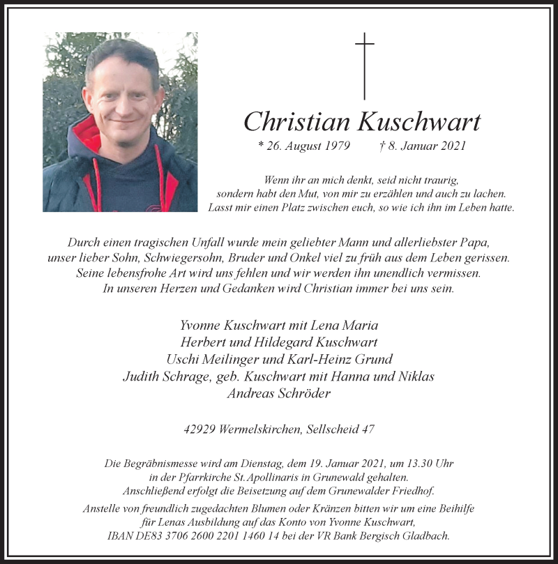  Traueranzeige für Christian Kuschwart vom 16.01.2021 aus Rheinische Post