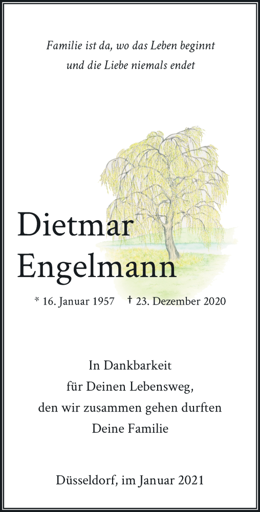  Traueranzeige für Dietmar Engelmann vom 16.01.2021 aus Rheinische Post