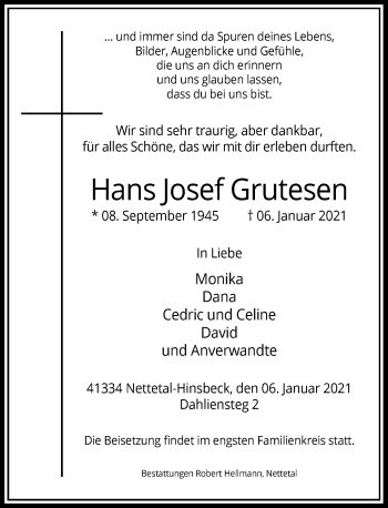 Traueranzeige von Hans Josef Grutesen von Rheinische Post