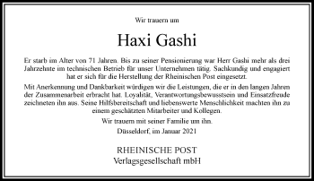 Traueranzeige von Haxi Gashi von Rheinische Post