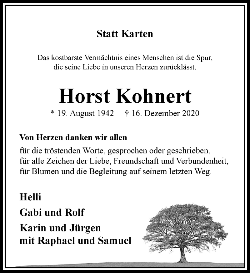  Traueranzeige für Horst Kohnert vom 12.01.2021 aus Rheinische Post