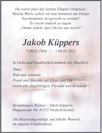 Traueranzeige von Jakob Küppers von Rheinische Post