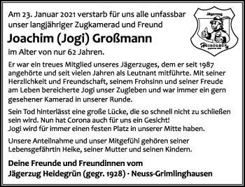 Traueranzeige von Joachim Großmann von Rheinische Post