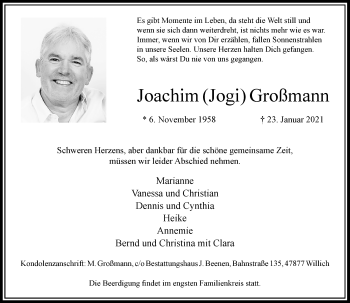 Traueranzeige von Joachim Großmann von Rheinische Post