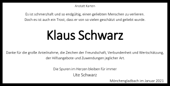 Traueranzeige von Klaus Schwarz von Rheinische Post
