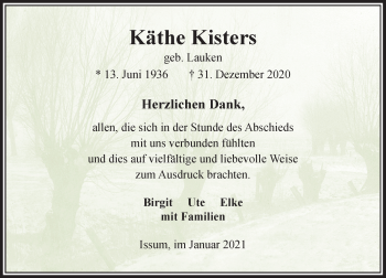 Traueranzeige von Käthe Kisters von Rheinische Post