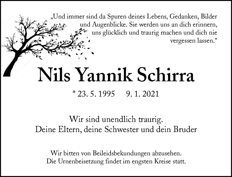  Traueranzeige für Nils Yannik Schirra vom 23.01.2021 aus Rheinische Post