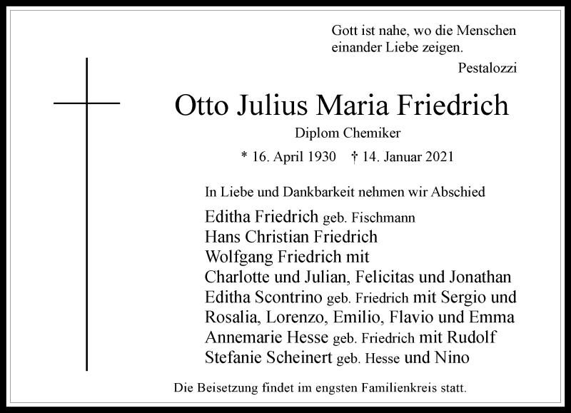  Traueranzeige für Otto Julius Maria Friedrich vom 23.01.2021 aus Rheinische Post