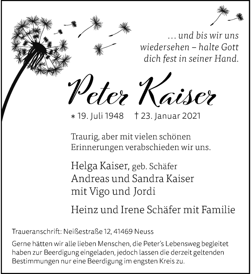 Vierde maïs venster Alle Traueranzeigen für Peter Kaiser | trauer.rp-online.de