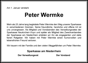 Traueranzeige von Peter Wermke von Rheinische Post