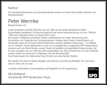 Traueranzeige von Peter Wermke von Rheinische Post