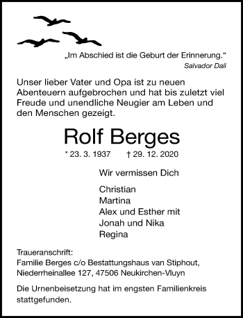 Traueranzeige von Rolf Berges von Rheinische Post