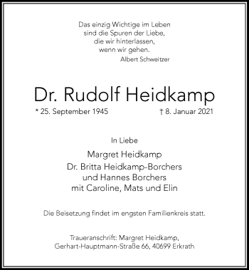 Traueranzeige von Rudolf Heidkamp von Rheinische Post