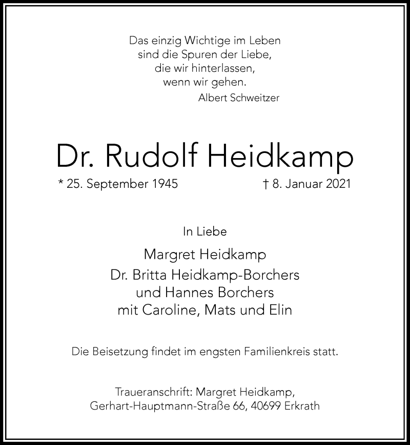  Traueranzeige für Rudolf Heidkamp vom 16.01.2021 aus Rheinische Post