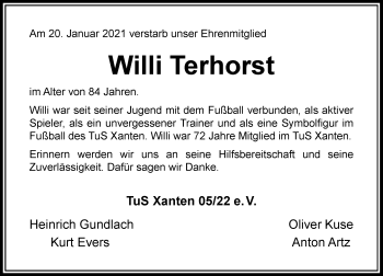 Traueranzeige von Willi Terhorst von Rheinische Post