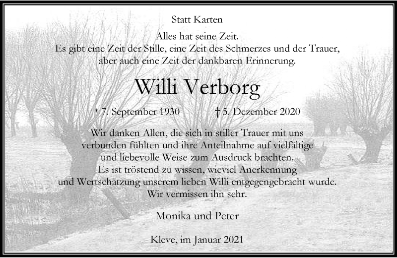  Traueranzeige für Willi Verborg vom 16.01.2021 aus Rheinische Post