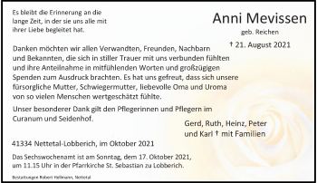 Traueranzeige von Anni Mevissen von Rheinische Post