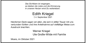 Traueranzeige von Edith Kriegel von Rheinische Post