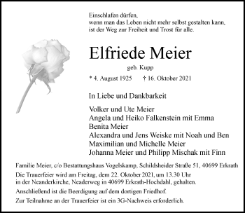 Traueranzeige von Elfriede Meier von Rheinische Post