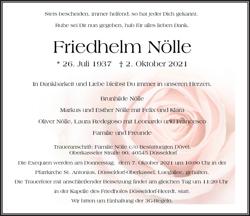 Traueranzeige für Friedhelm Nölle vom 05.10.2021 aus Rheinische Post