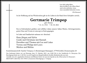 Traueranzeige von Gertmarie Trimpop von Rheinische Post
