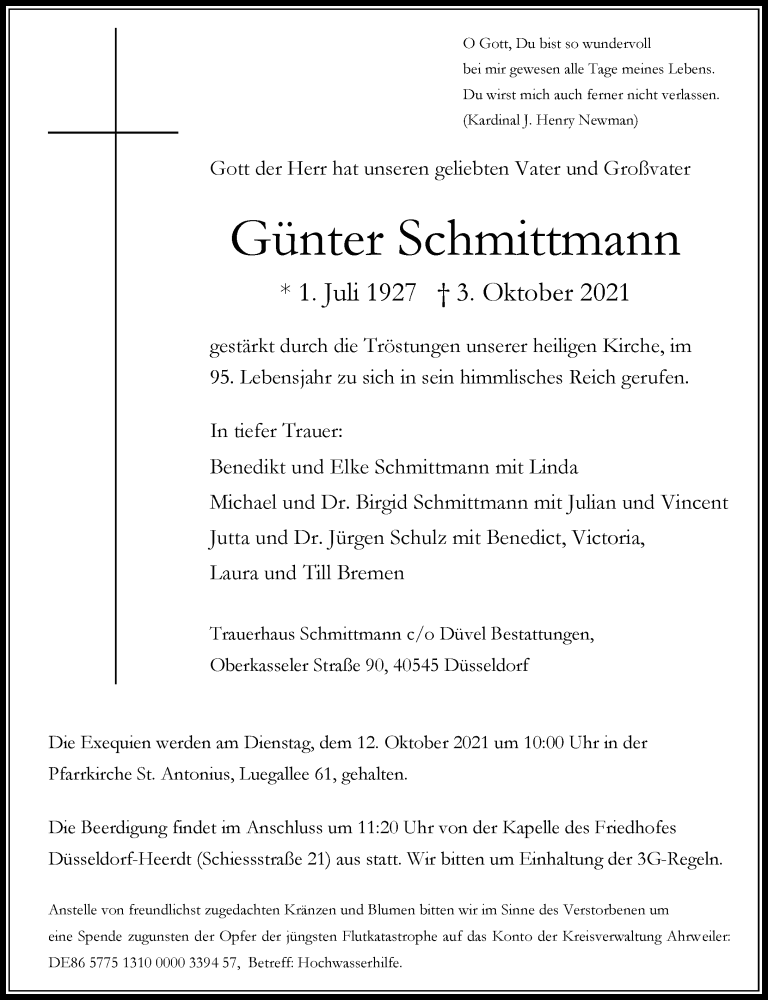  Traueranzeige für Günter Schmittmann vom 06.10.2021 aus Rheinische Post