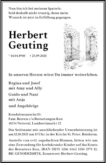 Traueranzeige von Guido Geuting von Rheinische Post