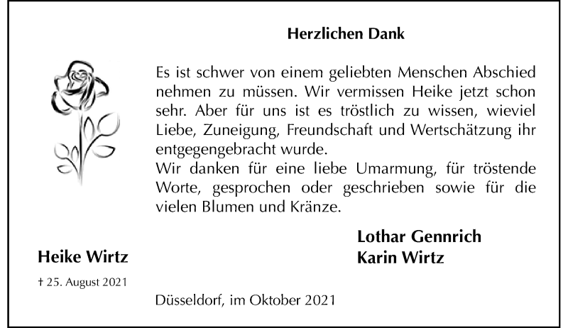  Traueranzeige für Heike Wirtz vom 09.10.2021 aus Rheinische Post