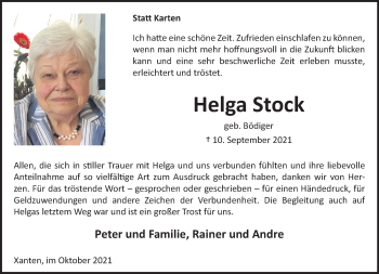 Traueranzeige von Helga Stock von Rheinische Post