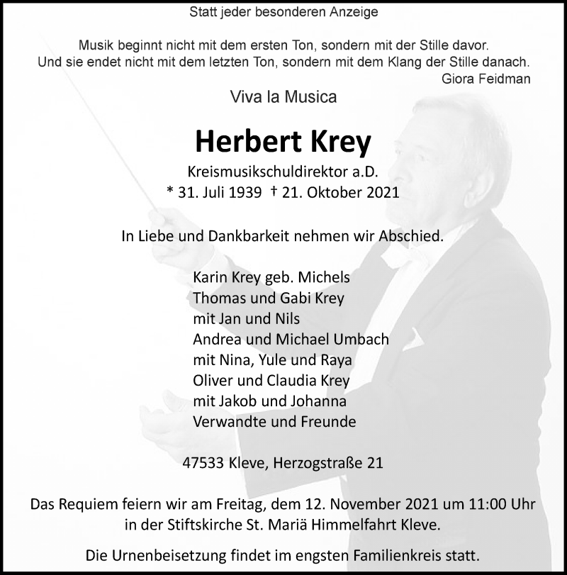  Traueranzeige für Herbert Krey vom 30.10.2021 aus Rheinische Post