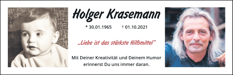  Traueranzeige für Holger Krasemann vom 09.10.2021 aus Rheinische Post