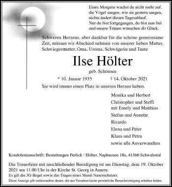 Traueranzeige von Ilse Hölter von Rheinische Post
