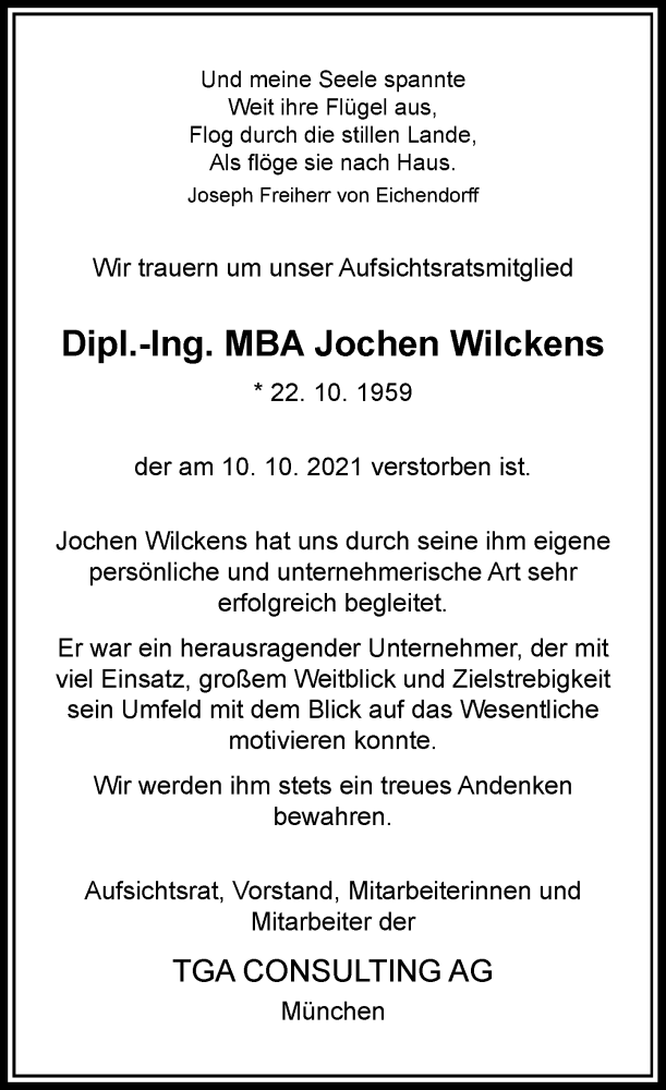  Traueranzeige für Jochen Wilckens vom 23.10.2021 aus Rheinische Post