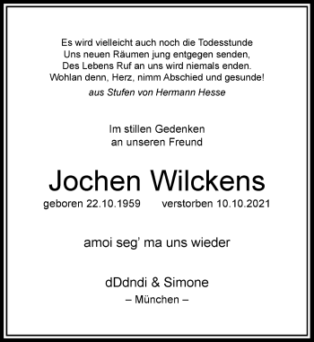 Traueranzeige von Jochen Wilckens von Rheinische Post