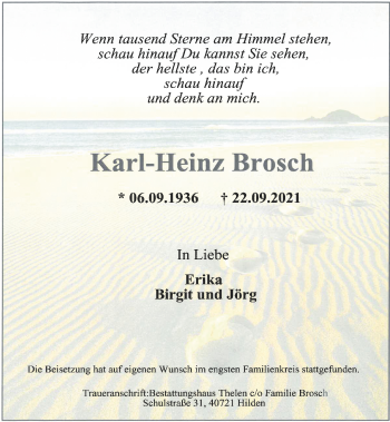 Traueranzeige von Karl-Heinz Brosch von Rheinische Post