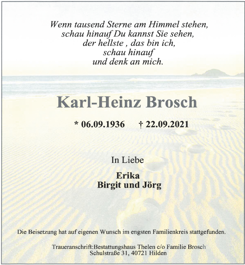  Traueranzeige für Karl-Heinz Brosch vom 09.10.2021 aus Rheinische Post
