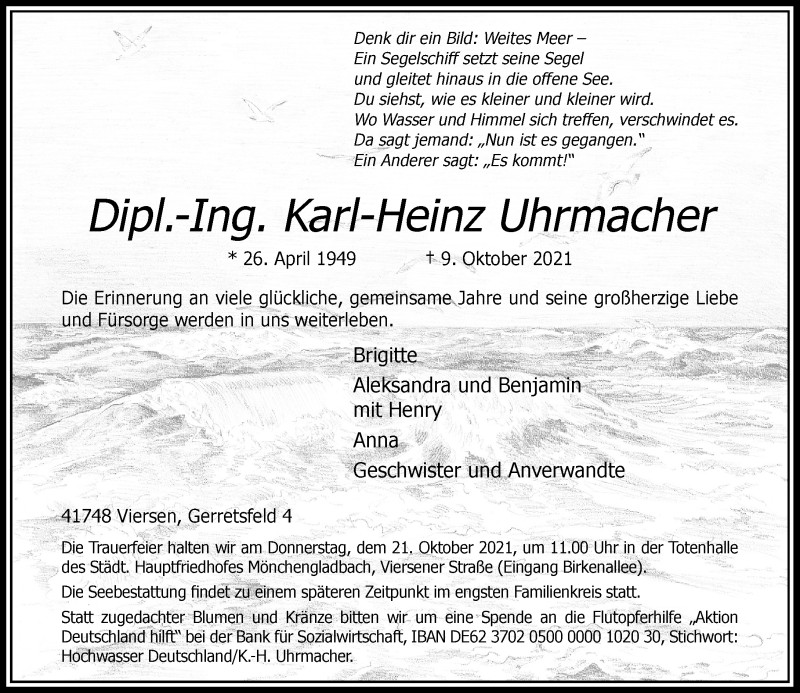  Traueranzeige für Karl-Heinz Uhrmacher vom 16.10.2021 aus Rheinische Post
