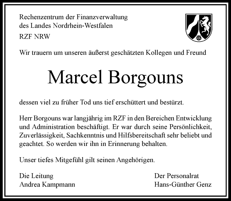  Traueranzeige für Marcel Borgouns vom 23.10.2021 aus Rheinische Post